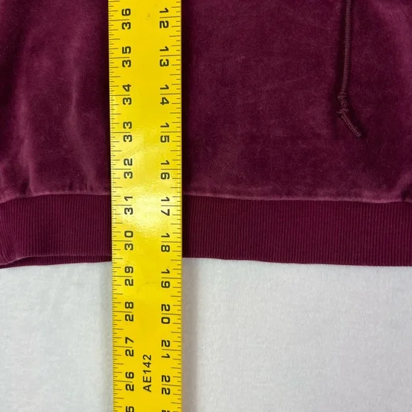 adidas Originals Cropped Velour Hoodie in Maroon/Burgundy Sz S - Picture 7 of 12
